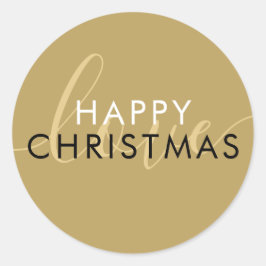 Adesivo Redondo Simples Moderno Dourado Feliz Natal Amor