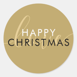 Adesivo Redondo Simples Moderno Dourado Feliz Natal Roteiro Amor