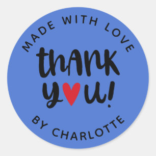 Adesivo Redondo Simples Moderno Feita Com Amor Obrigado