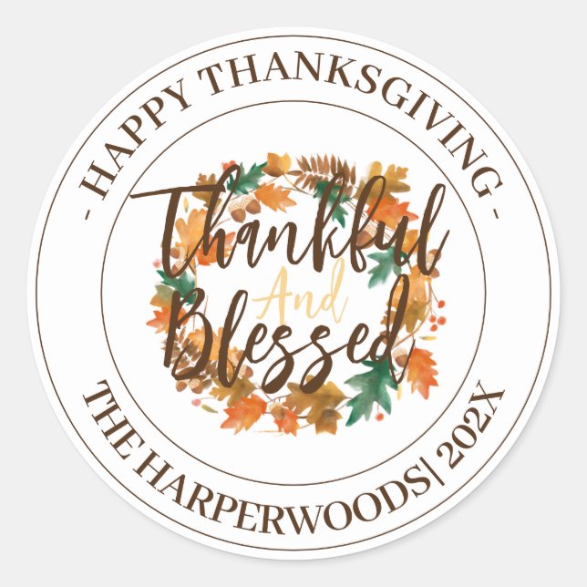 Adesivo Redondo Simples Moderno Feliz Família de Ação de Graças (Frente)
