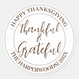 Adesivo Redondo Simples Moderno Feliz Família de Ação de Graças