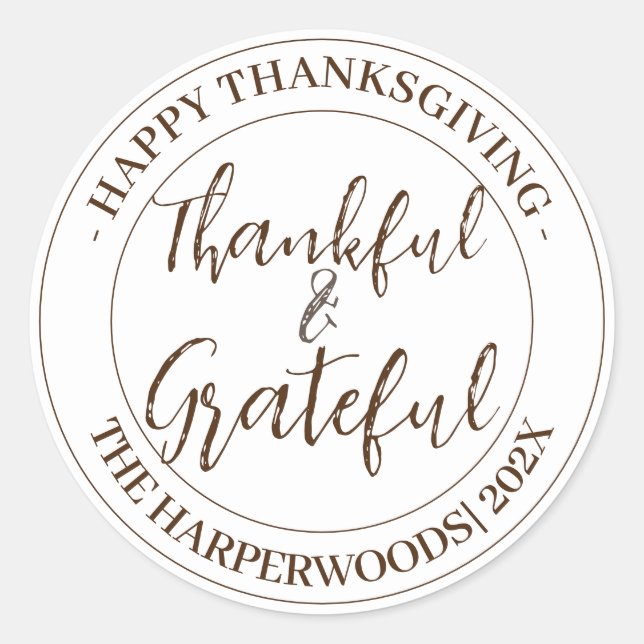 Adesivo Redondo Simples Moderno Feliz Família de Ação de Graças (Frente)