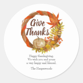Adesivo Redondo Simples Moderno Feliz Família de Ação de Graças