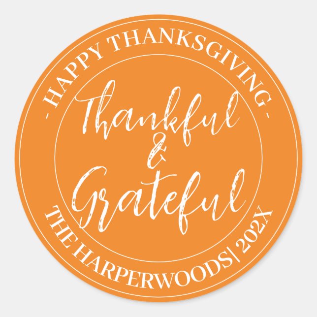 Adesivo Redondo Simples Moderno Feliz Família de Ação de Graças (Frente)
