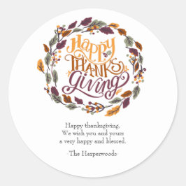 Adesivo Redondo Simples Moderno Feliz Família de Ação de Graças