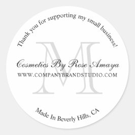 Adesivo Redondo Simples Moderno Monograma Comercial Obrigado Stick