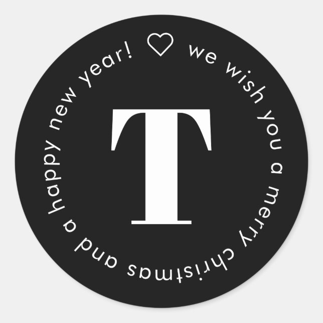 Adesivo Redondo Simples Monograma Moderno, Cota Negra de Natal (Frente)