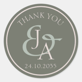 Adesivo Redondo Simples Monograma Sage Green Wedding Favor