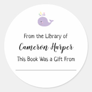 Adesivo Redondo Simples na Biblioteca do Livreto, Baleia Roxa