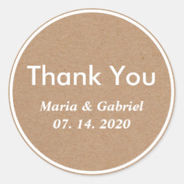 Adesivo Redondo Simples Na moda Rustic Kraft. Casamento Obrigado