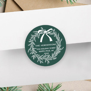 Adesivo Redondo Simples Natal Pine Wreath Return Endereço Verde