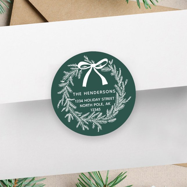 Adesivo Redondo Simples Natal Pine Wreath Return Endereço Verde (Criador carregado)