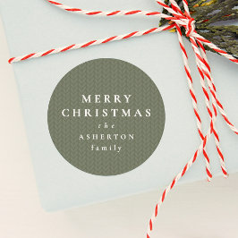 Adesivo Redondo Simples padrão de tricô verde sálvia de Natal