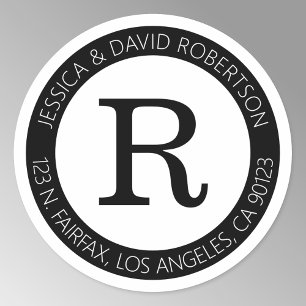 Adesivo Redondo Simples Preto e Branco & Endereço de Remetente