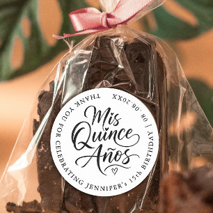 Adesivo Redondo Simples Quinceanera Caligrafia Preto e Branco Foto