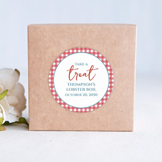 Adesivo Redondo Simples Red Blue Whimsical Red Gingham Treino (Criador carregado)