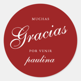 Adesivo Redondo Simples Red White Quinceañera Gracias Nome do Scri