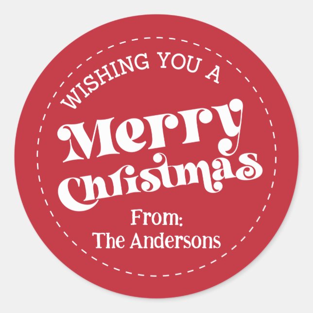 Adesivo Redondo Simples Retro Natal Moderno Pequeno (Frente)