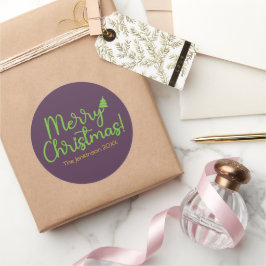 Adesivo Redondo Simples Roteiro Verde Feliz Natal no Violeta