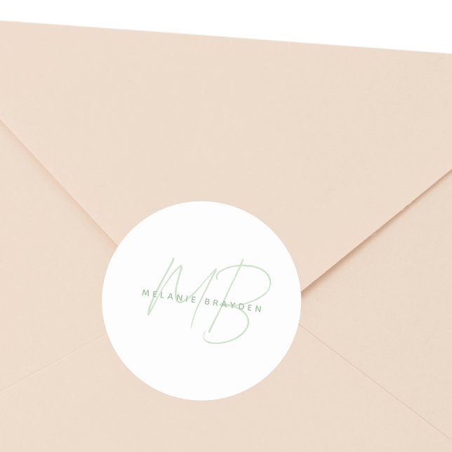 Adesivo Redondo Simples Sage Green Minimalista Dois Monogramas (Criador carregado)