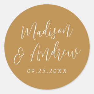 Adesivo Redondo Simples Script Personalizado Casamento Ochre