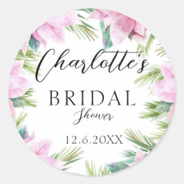 Adesivo Redondo Simples, tropical, floral, Chá de Noiva