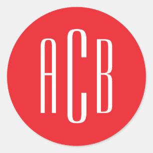 Adesivo Redondo Simples - Vermelho e Branco - Três Letras Monogram