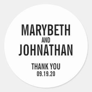 Adesivo Redondo Simples Vestido De Casamento Da Tipografia Obrigad