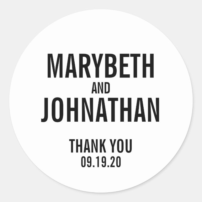 Adesivo Redondo Simples Vestido De Casamento Da Tipografia Obrigad (Frente)