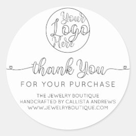 Adesivo Redondo Simples White Handwrite Hearts Customer Obrigado