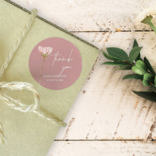 Adesivo Redondo Simples Wildflower Boho   Dusty Blue Obrigado