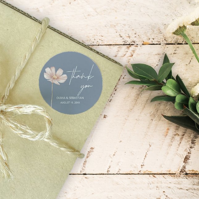 Adesivo Redondo Simples Wildflower Boho | Dusty Blue Obrigado (Criador carregado)
