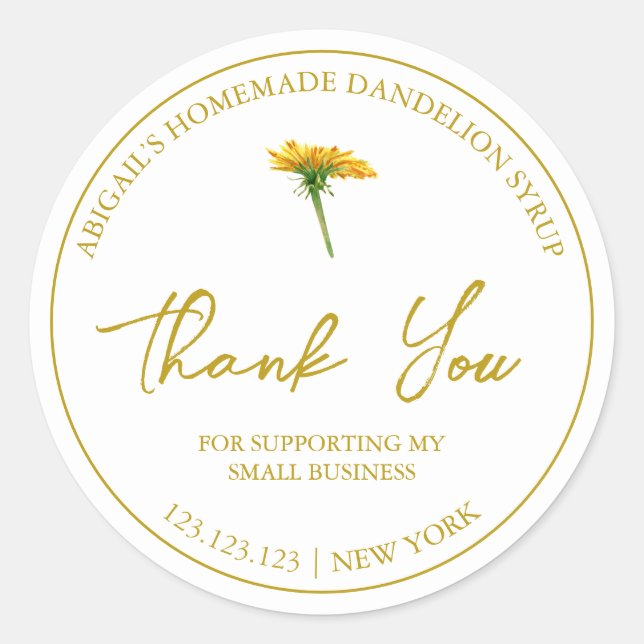 Adesivo Redondo Simples Xarope Dandelion Homemade Obrigado Rótulo (Frente)