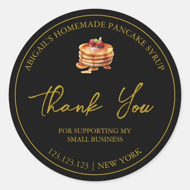 Adesivo Redondo Simples Xarope Pancake Homemade Obrigado Rótulo (Frente)