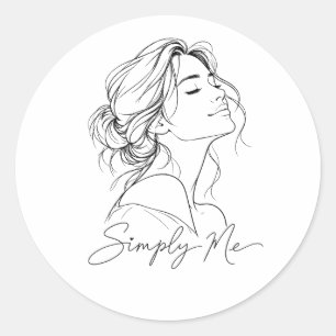 Adesivo Redondo Simplesmente Eu – Arte Linear de Mulher Elegante
