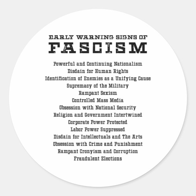 Adesivo Redondo Sinais De Alerta Precoce De Ativista Fascismo Resi (Frente)