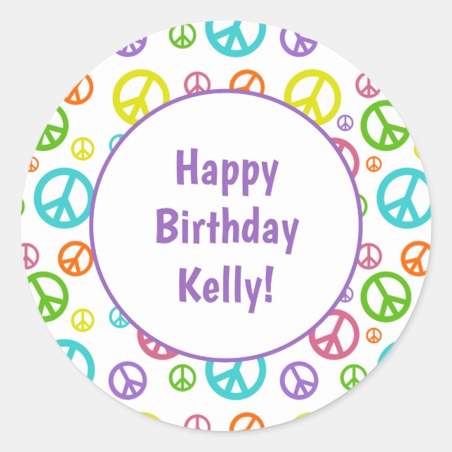Adesivo Redondo Sinais de Paz Multicores (Frente)