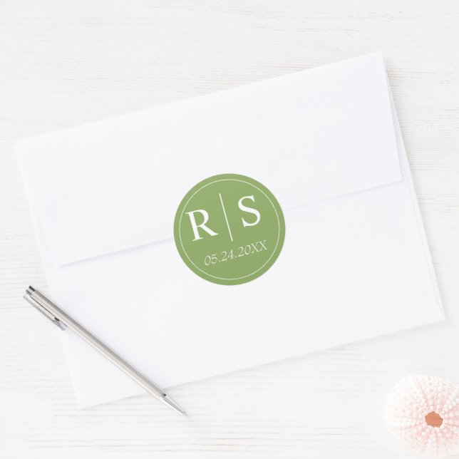 Adesivo Redondo Sinais elegantes clássicos de casamento verde (Envelope)