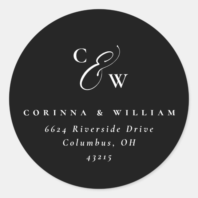 Adesivo Redondo Sinais elegantes de casamento simples preto e bran (Frente)