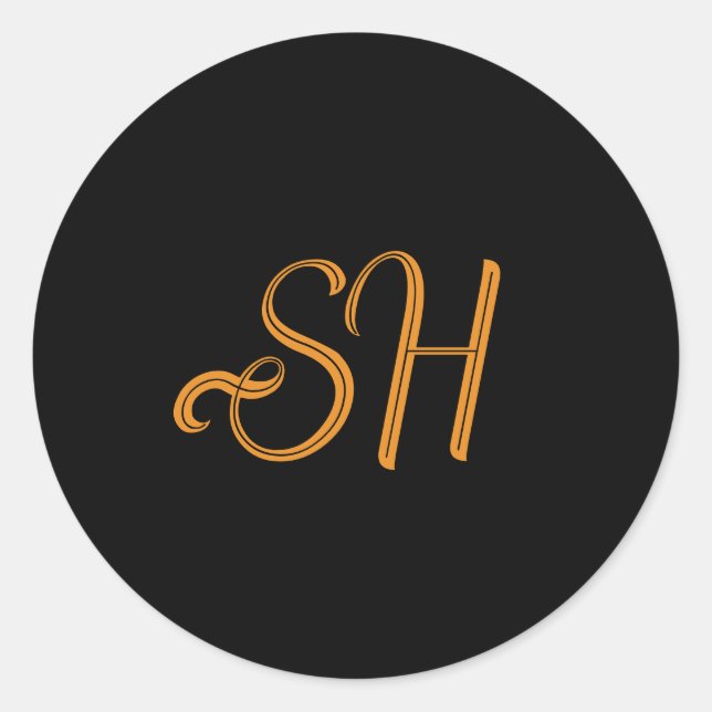 Adesivo Redondo Sinais personalizados de script Dourado preto (Frente)