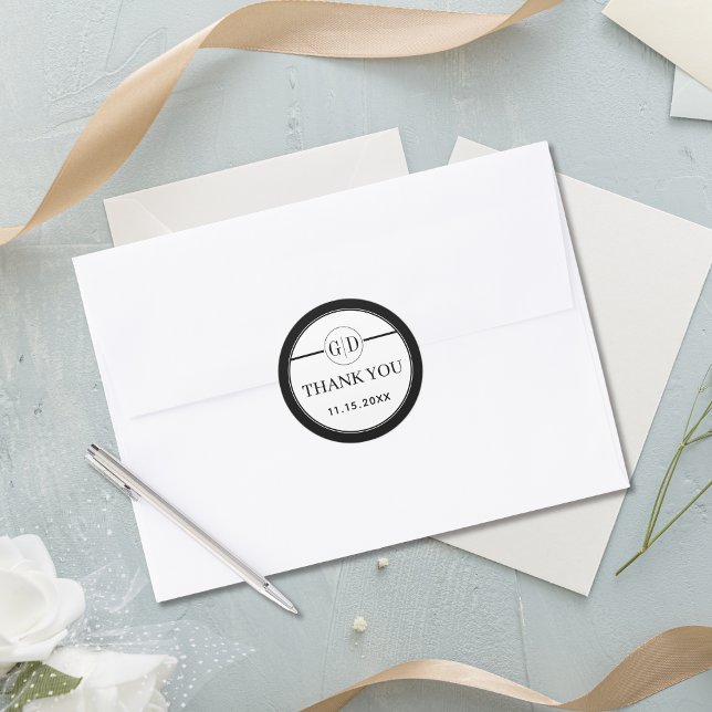 Adesivo Redondo Sinais pretas e brancas Obrigado casamento (Criador carregado)