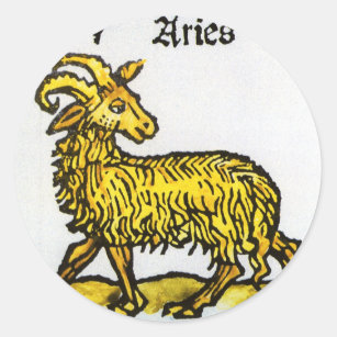 Adesivo Redondo Sinais Vintage do Zodíaco, Aries the Ram