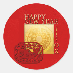 Adesivo Redondo Sinais Zodiac Ox Papercut Chinese Year 2021 RS