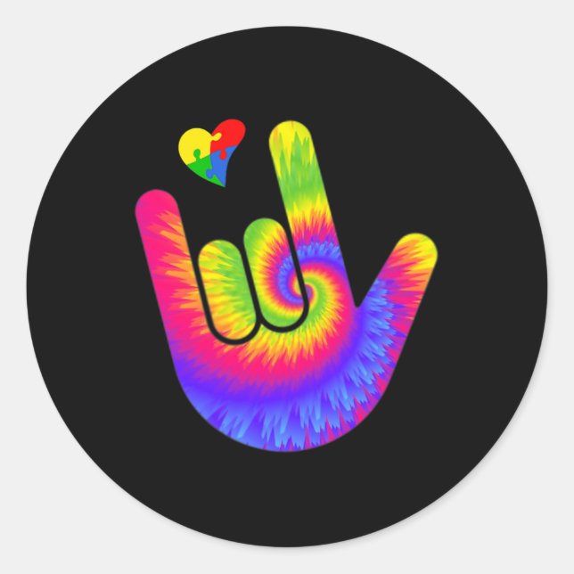 Adesivo Redondo Sinal de Amo de linguagem Autismo Atenção Coração (Frente)