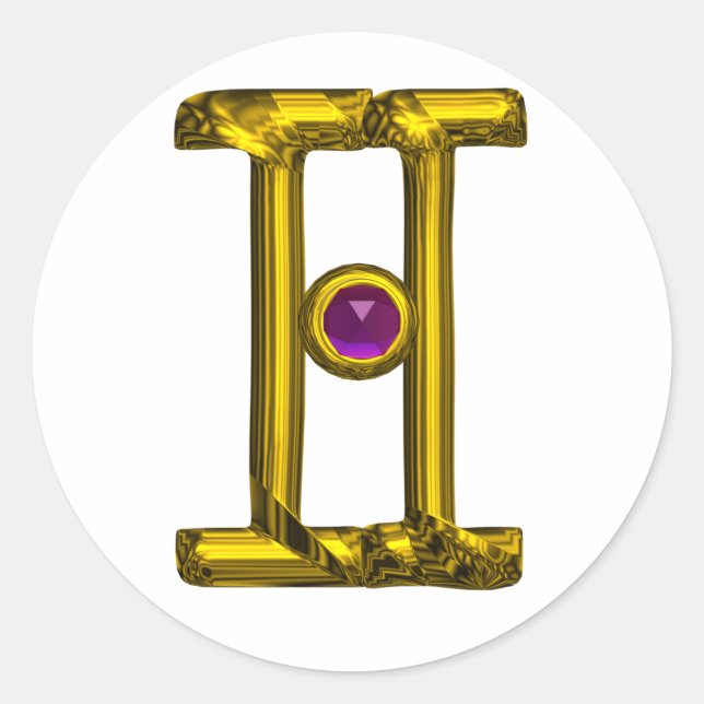 Adesivo Redondo Sinal de aniversário Zodiac Dourado GEMINI (Frente)