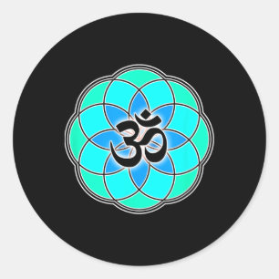 Adesivo Redondo Sinal de Aum Yoga Meditação Semente da Vida Flor d