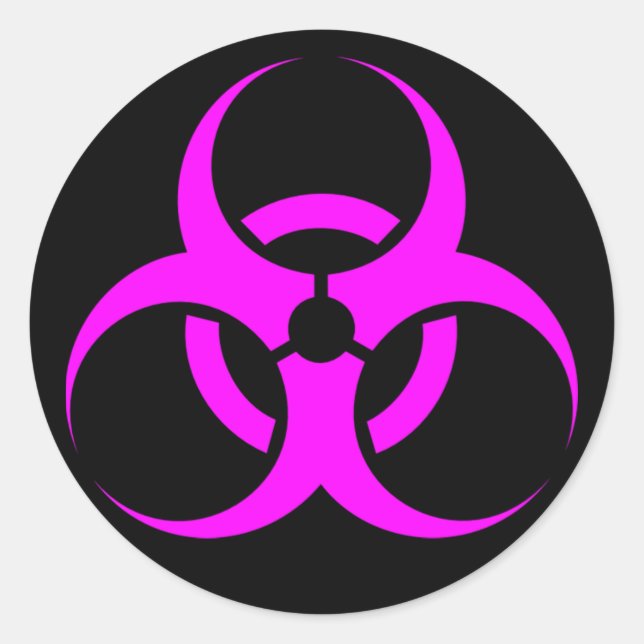 Adesivo Redondo Sinal de Biohazard Rosa Geeky (Frente)