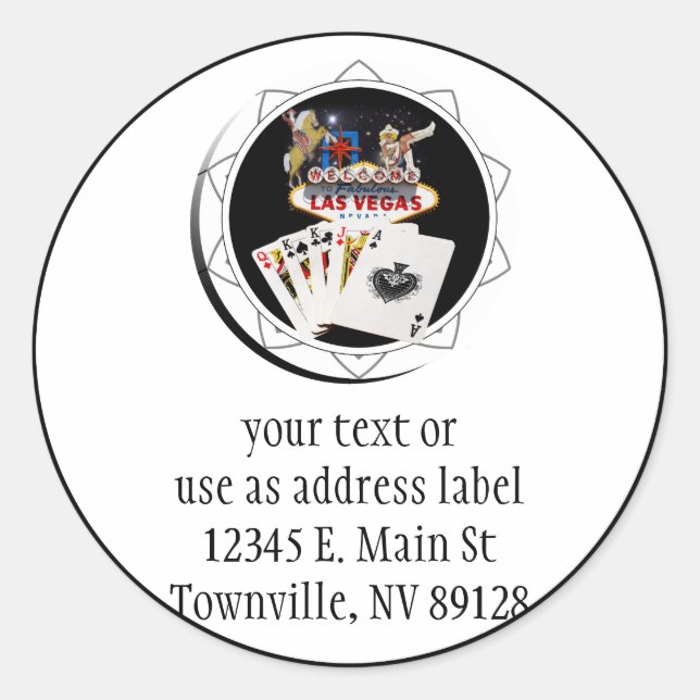 Adesivo Redondo Sinal de boas-vindas Chip de pôquer preto (Frente)