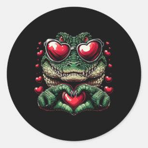 Adesivo Redondo Sinal de Coração Mão Crocodilo Homens Mulheres Cro