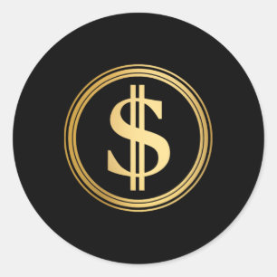 Adesivo Redondo Sinal de Dólar Dourado D.o.g.e. 4 de Julho